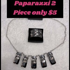 5/$20🛍 Paparazzi 2 Piece Set Hematite Rhinestones Necklace & Ring